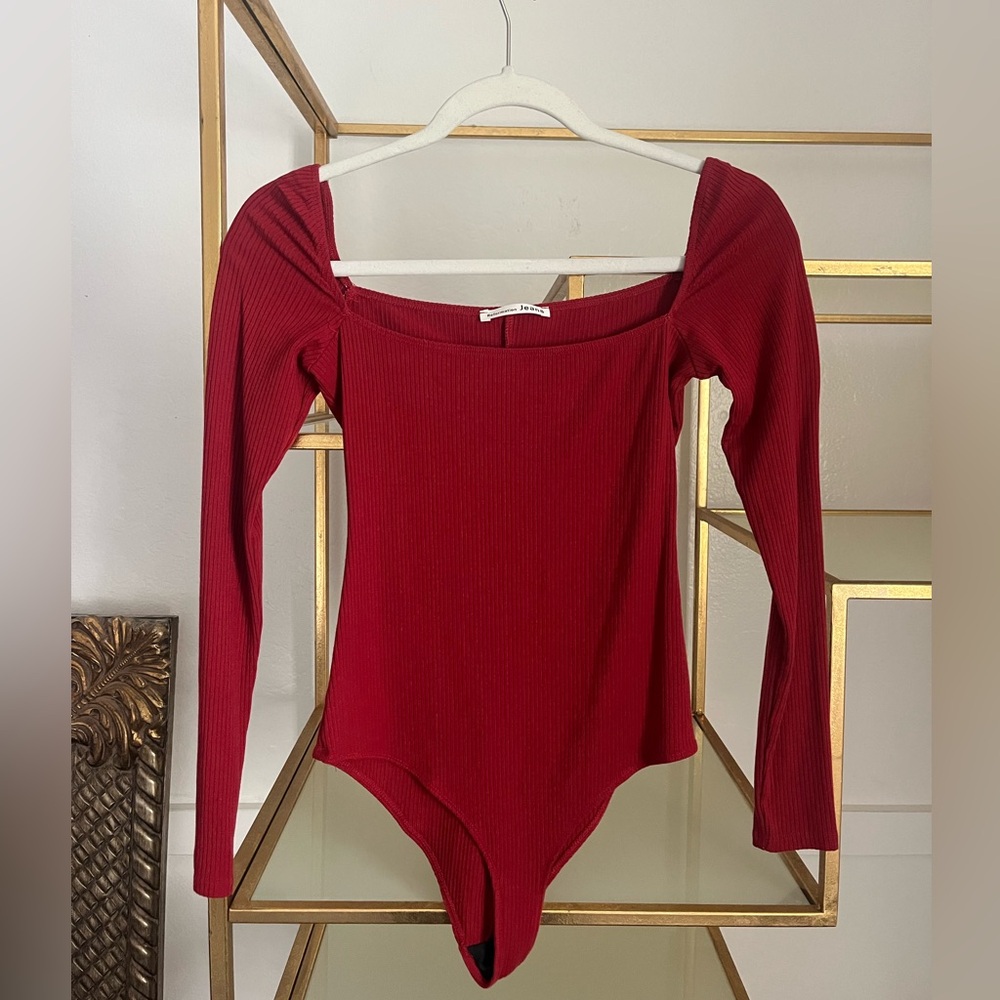 Red Reformation Long Sleeve Squareneck Bodysuit Valentines Day